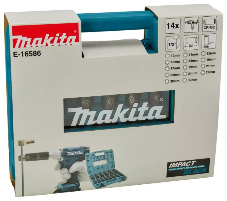 Набор ударных головок Impact Black Makita 1/2, 14 шт Makita E-16586 купить в Урае