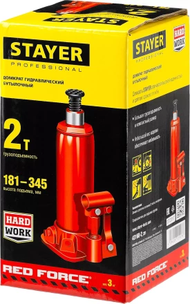 Домкрат гидравлический бутылочный &quot;RED FORCE&quot;, 2т, 181-345 мм, STAYER 43160-2 43160-2_z01 купить в Урае