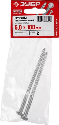 Шурупы ЗУБР &quot;МАСТЕР&quot; с шестигранной головкой, оцинкованные, 6x100мм, 2шт 300456-06-100 купить в Урае