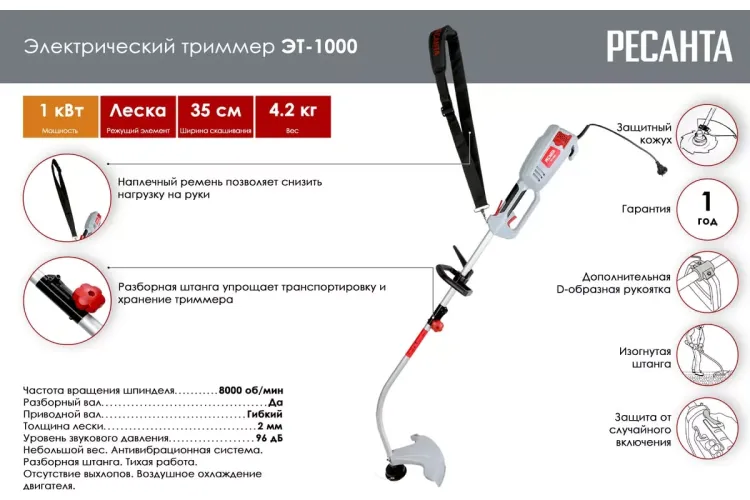 Электрический триммер Ресанта ЭТ-1000 70/1/20 купить в Урае