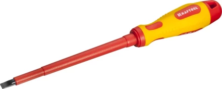 Отвертка KRAFTOOL, высоковольтная, Cr-Mo-V стержень, двухкомпонент. маслобензостойкая рукоятка, SL, 6,5х150мм 250083-6.5-150 купить в Урае