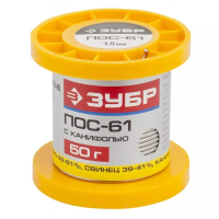 Припой ЗУБР, ПОС 61, трубка с канифолью, 50г, 1,5мм 55450-050-15C