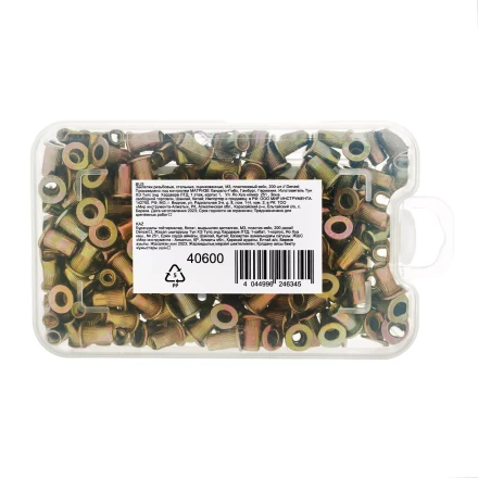 Заклепки резьбовые, стальные, оцинкованные, М3, пластиковый кейс, 200 шт. Denzel 40600 купить в Урае