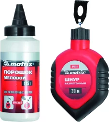 Шнур разметочный в пластмассовом обрезиненном корпусе + порошок красный MATRIX 84855