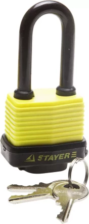 Замок STAYER &quot;MASTER&quot; навесной, всепогодный, пластиковая защита корпуса, с удлин. закален. дужкой,на карточке, 50мм 37141-40 купить в Урае