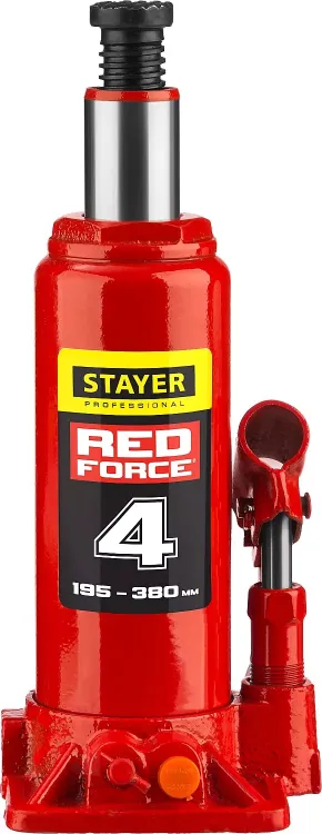 Домкрат гидравлический бутылочный "RED FORCE", 4т, 195-380 мм, STAYER 43160-4 43160-4_z01 купить в Урае