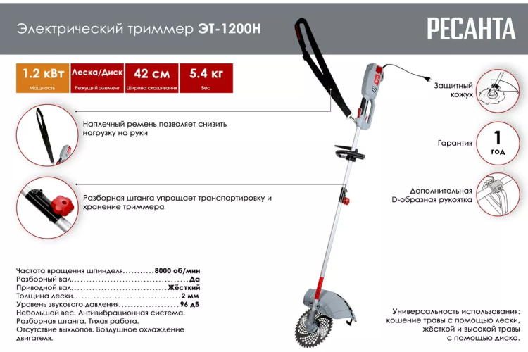 Электрический триммер Ресанта ЭТ-1200Н 70/1/21 купить в Урае