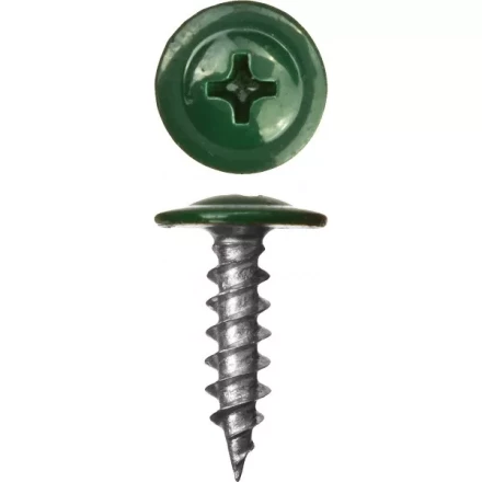 Саморезы ЗУБР с прессшайбой по листовому металлу до 0,9 мм, окрашенные в RAL-6005, PH2, 4,2х19 мм, 450шт 300191-42-019-6005 купить в Урае