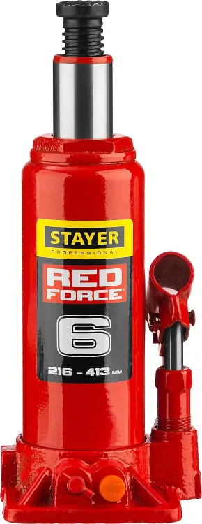 Домкрат гидравлический бутылочный "RED FORCE", 6т, 216-413 мм, STAYER 43160-6 43160-6_z01 купить в Урае