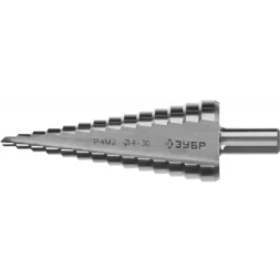 Сверло ЗУБР "МАСТЕР" ступенчатое по сталям и цвет.мет., быстрорежущая сталь, d=4-30мм, 14ступ.d=4-30, L-100мм, трехгран. хв.10мм 29665-4-30-14