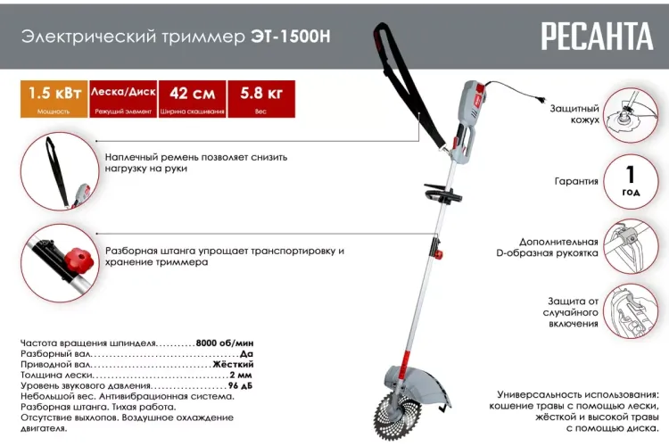 Электрический триммер Ресанта ЭТ-1500Н 70/1/23 купить в Урае