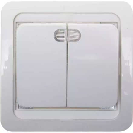 Выключатель СВЕТОЗАР &quot;ГАММА&quot; двухклавишный, с подсветкой, цвет белый, 10А/~250В SV-54135-W купить в Урае