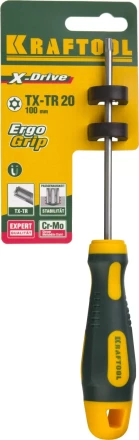 Отвертка KRAFTOOL, Cr-Mo-V сталь, двухкомпонентная противоскользящая рукоятка, TORX Hole, №20x100мм 250077-20-100 купить в Урае