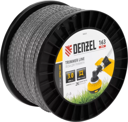 Леска для триммера двухкомпонентная витой квадрат Denzel, 3,0мм х 163м, на DIN катушке EXTRA CORD 96825 купить в Урае