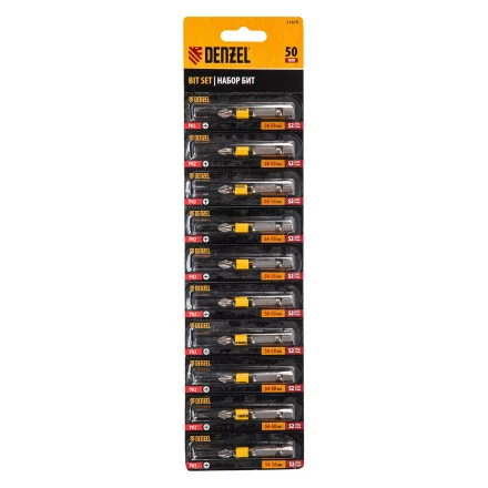Бита PH2х50, сталь легированная S2, 10 шт., круглый профиль, отрывная упаковка, Е 6,3 Denzel 11679 купить в Урае