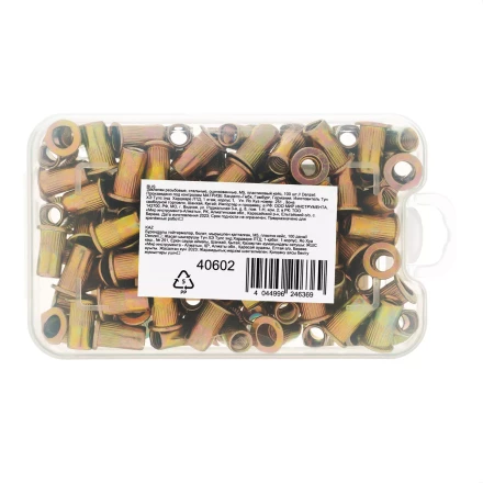 Заклепки резьбовые, стальные, оцинкованные, М5, пластиковый кейс, 100 шт. Denzel 40602 купить в Урае