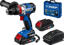 Бесщеточная дрель-шуруповерт ударная Зубр, 2 АКБ T7 (2 Ач), в кейсе DBS-201-22 серия «ПРОФЕССИОНАЛ»