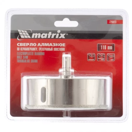 Сверло алмазное по керамограниту 110 х 67 мм 3-гранный хвостовик MATRIX артикул 726923 купить в Урае