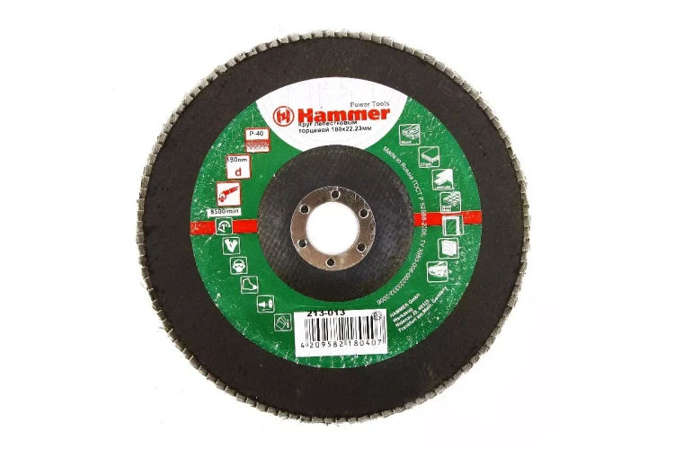 Круг Лепестковый Торцевой (КЛТ) HAMMER КЛТ 1 Ф180х22 Р40 213-013 купить в Урае