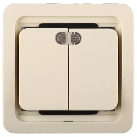 Выключатель СВЕТОЗАР &quot;ГАММА&quot; двухклавишный, с подсветкой, цвет бежевый, 10А/~250В SV-54135-B купить в Урае