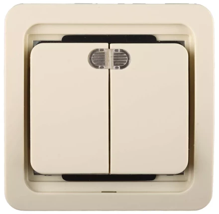 Выключатель СВЕТОЗАР &quot;ГАММА&quot; двухклавишный, с подсветкой, цвет бежевый, 10А/~250В SV-54135-B купить в Урае