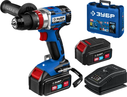 Бесщеточная дрель-шуруповерт ударная Зубр, 2 АКБ T7 (4 Ач), в кейсе DBS-201-42 серия «ПРОФЕССИОНАЛ» купить в Урае