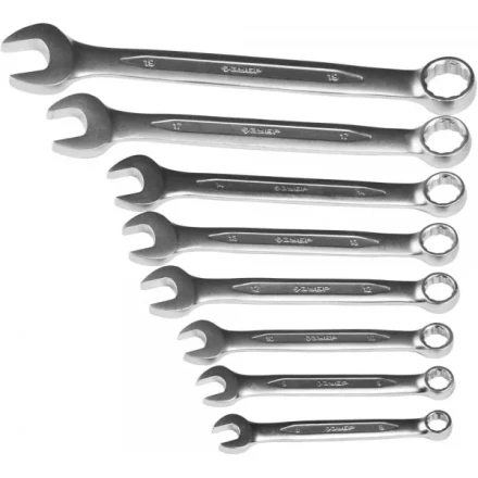 Набор ЗУБР &quot;ПРОФИ&quot;: Ключ гаечный комбинированный, Cr-V сталь, хромированный, 8-19мм, 8шт 27028-H8 купить в Урае