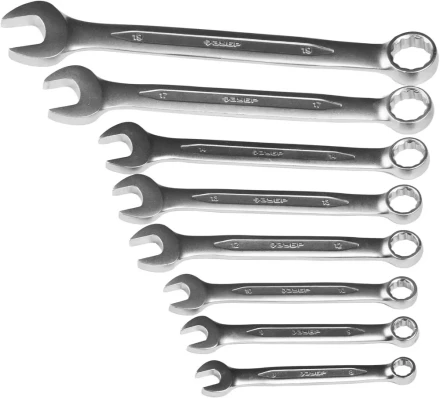 Набор ЗУБР &quot;ПРОФИ&quot;: Ключ гаечный комбинированный, Cr-V сталь, хромированный, 8-19мм, 8шт 27028-H8 купить в Урае