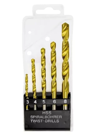 Набор нитридтитановых сверл по металлу 3-4-5-6-8 мм HSS 5 шт пластиковая коробка цилиндрический хвостовик MATRIX 72383 купить в Урае