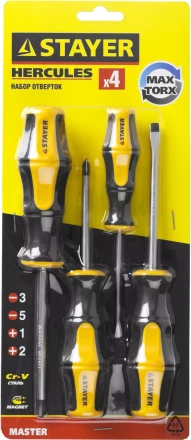 Набор STAYER &quot;MASTER&quot; HERCULES: Отвертки, Cr-V, эргономичная двухкомпонентная рукоятка, 4шт 25055-H4_z02 купить в Урае