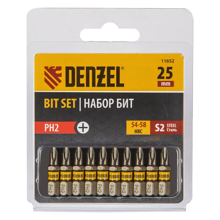 Бита PH2х25, сталь S2, шестигранный профиль, 10 шт. Е 6,3 Denzel 11652 купить в Урае