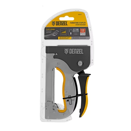 Степлер металл. Denzel 40223, скобы в комплекте, плавная регулировка удара, 2К рукоятка, тип 53, 4-14 мм купить в Урае