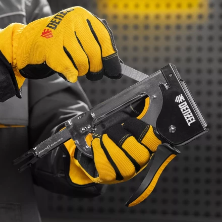 Степлер металл. Denzel 40223, скобы в комплекте, плавная регулировка удара, 2К рукоятка, тип 53, 4-14 мм купить в Урае