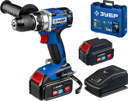 Бесщеточная дрель-шуруповерт Зубр, 2 АКБ T7 (4 Ач), в кейсе DB-201-42 серия «ПРОФЕССИОНАЛ» купить в Урае