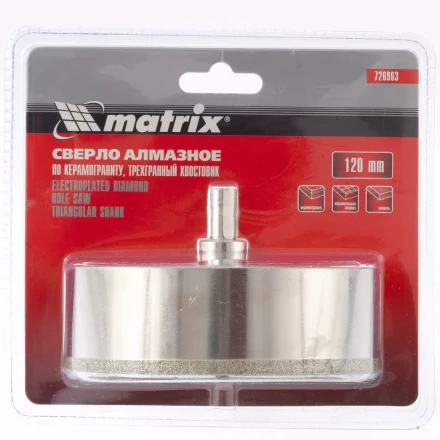 Сверло алмазное по керамограниту 120 х 67 мм 3-гранный хвостовик MATRIX артикул 726963 купить в Урае