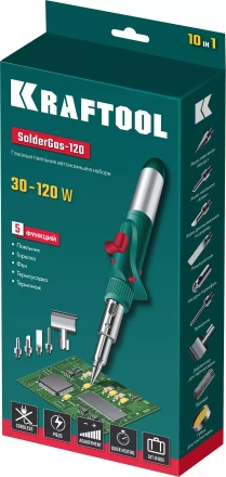 SolderGas 120K набор 10-в-1, газовый паяльник, горелка, фен, 30-120 Вт, пьезоподжиг, 1300°С 55503-H10 купить в Урае