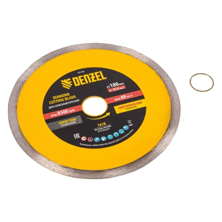 Диск алмазный сплошной, супертонкий, 180 х 25,4 мм, горячее прессование, мокрое резание// Denzel 73158 купить в Урае
