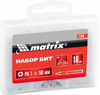 Набор бит Pz2 x 50 мм, сталь 45Х, 10 шт., в пласт. боксе MATRIX 11388