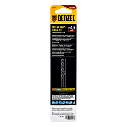 Сверло спиральное по металлу Denzel  4,5 х 126 мм, Р6М5, Golden Tip, удлиненное, 718252 купить в Урае