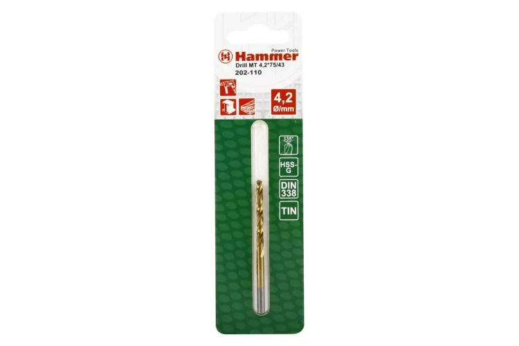 Сверло по металлу HAMMER Ф4.2х75мм (DR MT 4,2мм*75/43мм) купить в Урае