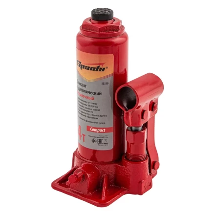 Домкрат гидравлический бутылочный, 4 т, h подъема 180–320 мм Sparta Compact 50339 купить в Урае