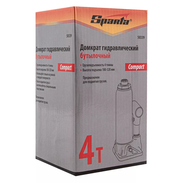Домкрат гидравлический бутылочный, 4 т, h подъема 180–320 мм Sparta Compact 50339 купить в Урае