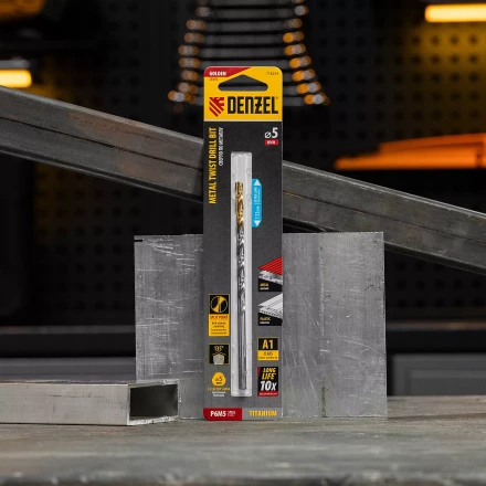 Сверло спиральное по металлу Denzel 5 х 132 мм, Р6М5, Golden Tip, удлиненное, 718254 купить в Урае