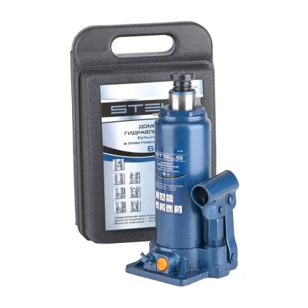 Домкрат гидравлический бутылочный 6 т h подъема 216–413 мм в пластиковом кейсе  STELS 51124 купить в Урае