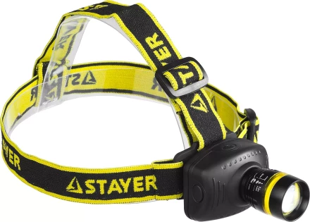 Фонарь STAYER &quot;PROFESSIONAL&quot; налобный светодиодный, 3Вт(140Лм), регулируемый фокус, 3 режима, 3ААА 56566 купить в Урае