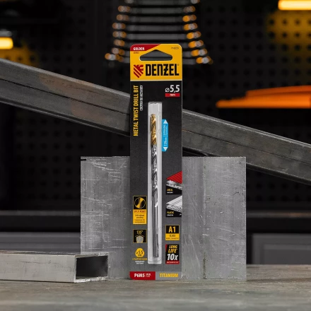 Сверло спиральное по металлу Denzel 5,5 х 139 мм, Р6М5, Golden Tip, удлиненное, 718255 купить в Урае