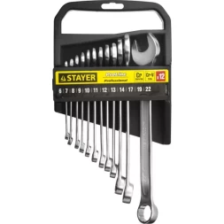 Набор: Ключ STAYER "PROFI" гаечный комбинированный, Cr-V сталь, хромированный, 6-22мм, 12шт 27083-H12