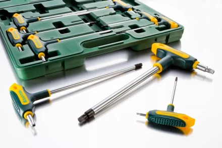 Набор KRAFTOOL Ключи &quot;INDUSTRIE&quot; имбусовые,Cr-Mo(S2),Т-образные,эргоном двухкомп рукоятка,TORX Hole 10-50,9 шт,в боксе 27455-H9 купить в Урае