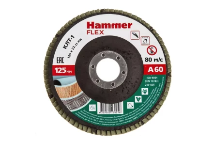 Круг Лепестковый Торцевой (КЛТ) HAMMER КЛТ 1 Ф125х22 Р60 213-025 купить в Урае