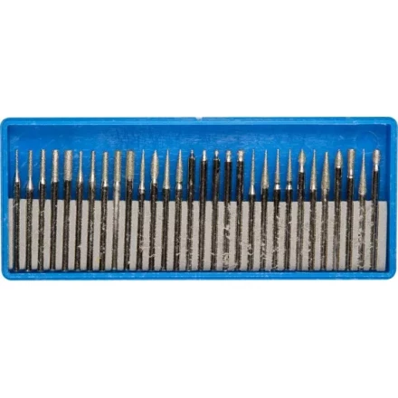 Набор ЗУБР: Мини-насадки с алмазным напылением в пластиковом боксе, P=180, хвостовик d=3мм, 30 предметов 33383-H30 купить в Урае